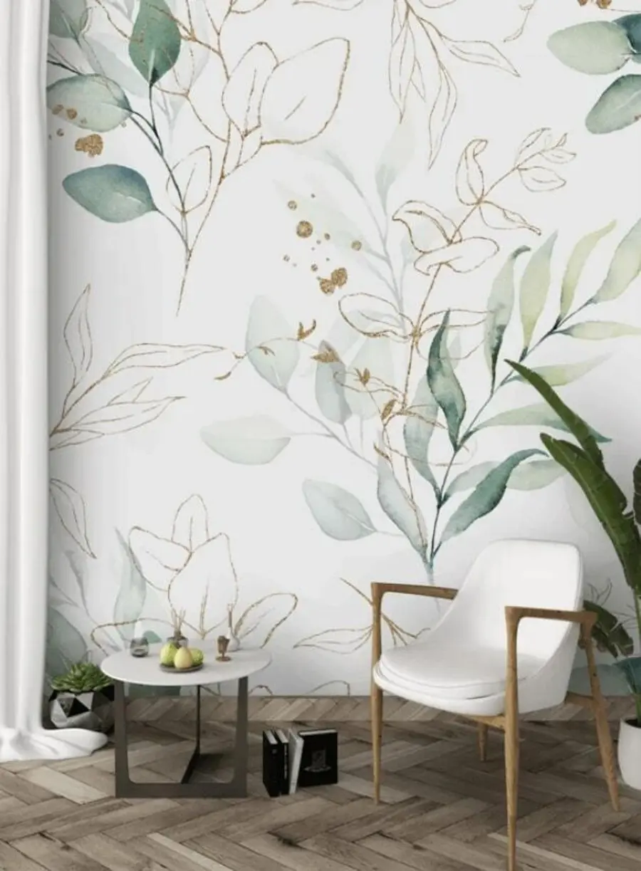 Papier peint Feuilles vertes dans un style aquarelle u71464