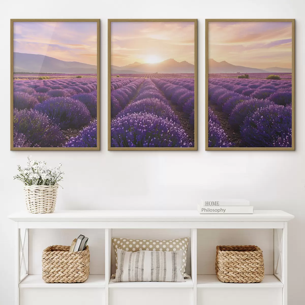 Poster Coucher de soleil dans un champ de lavande d00785
