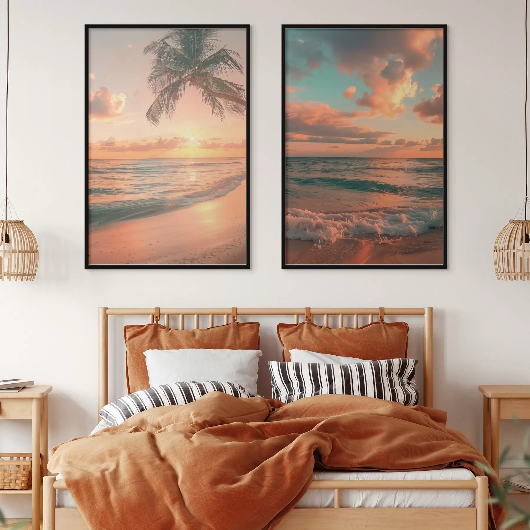 Papier peint Coucher de soleil sur la côte avec vue sur les vagues d00787