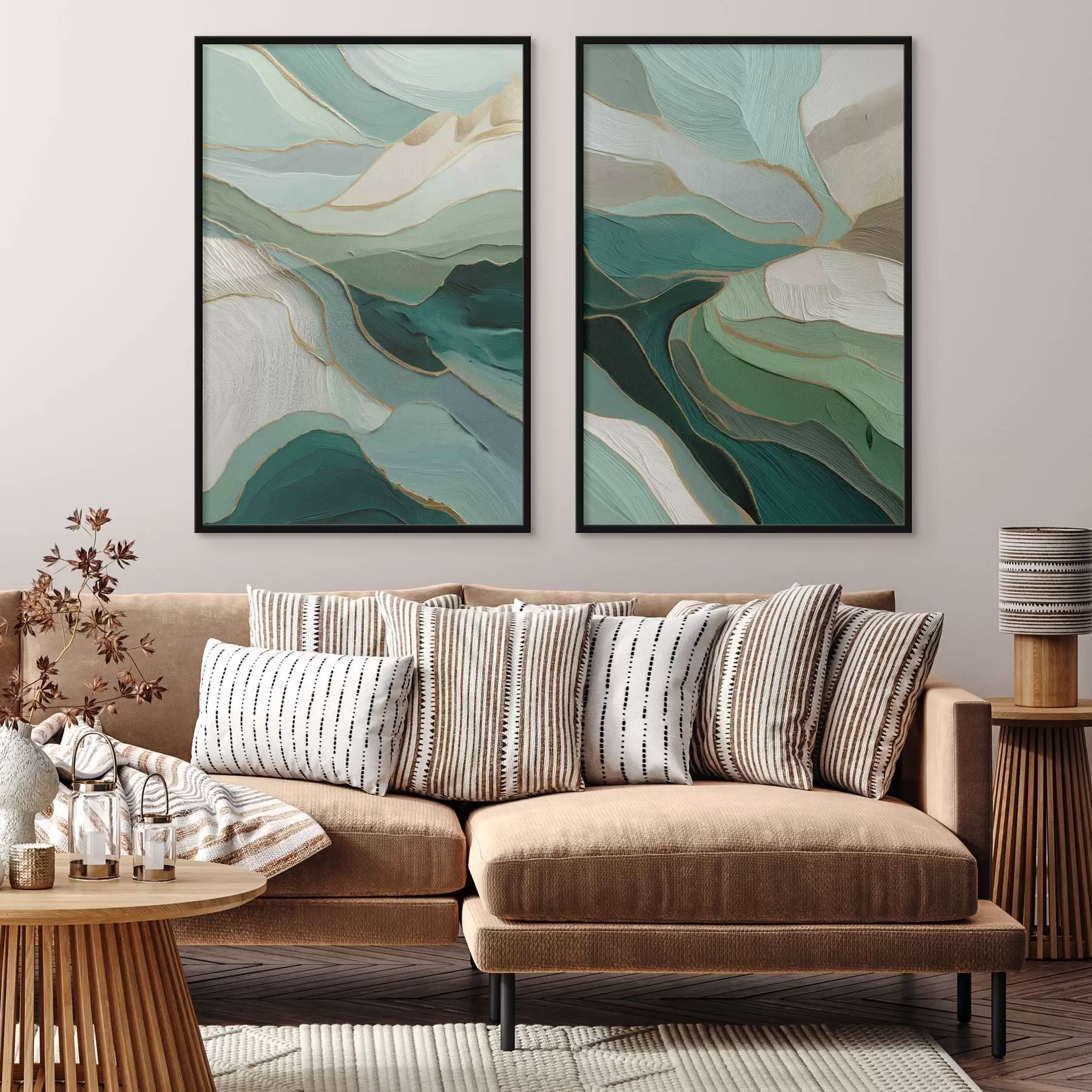 Papier peint Abstraction en couches émeraude avec un contour jaune d00766