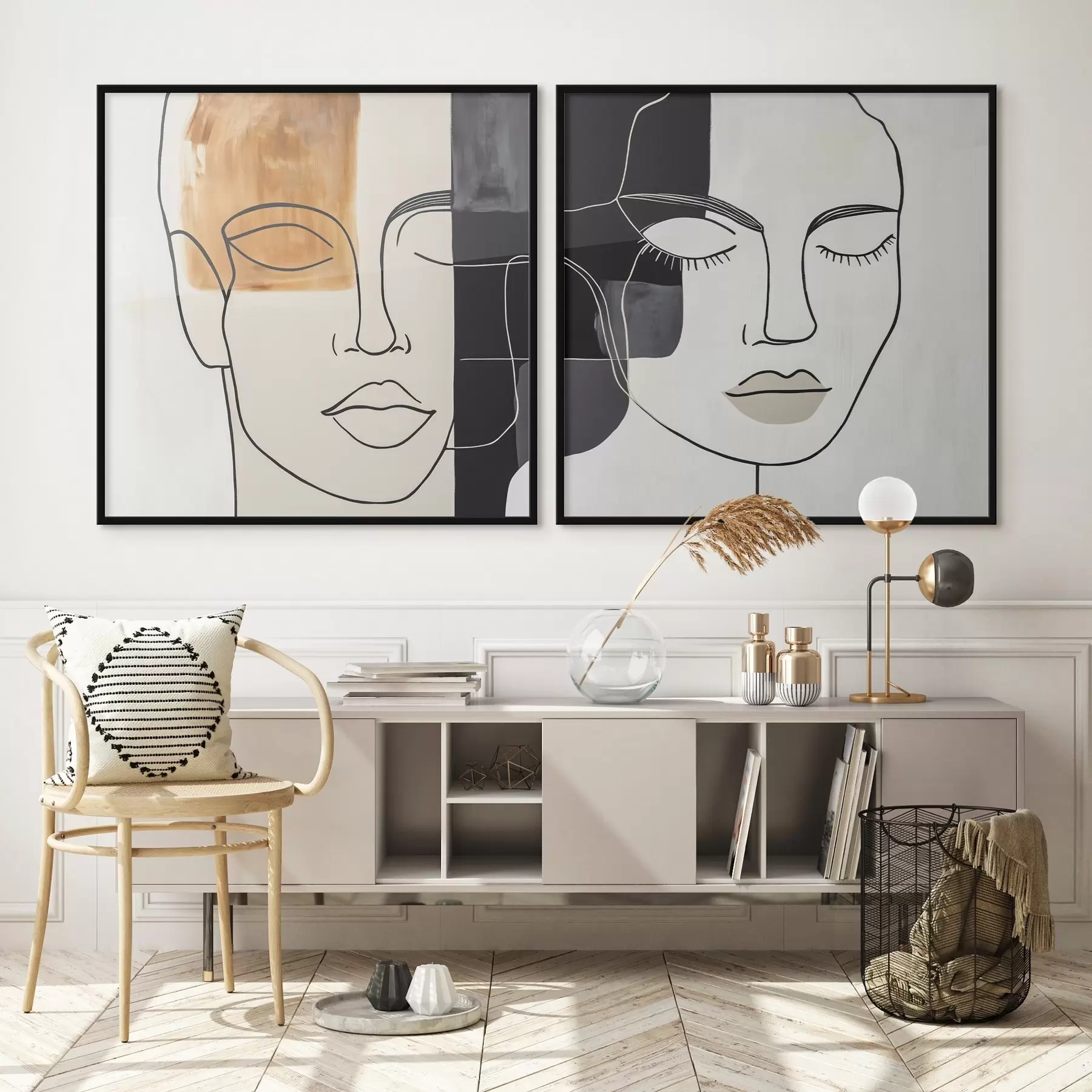 Papier peint Portraits abstraits d'un homme et d'une femme d00720