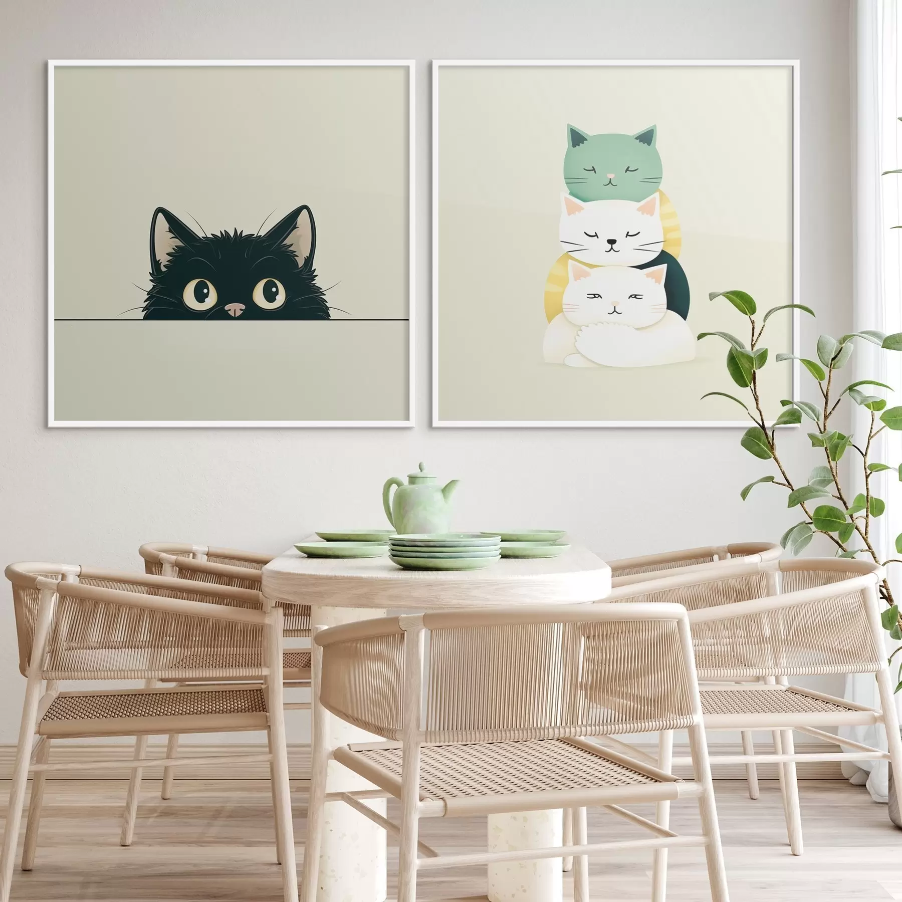 Papier peint Chats animaliers dans un style illustratif d00707