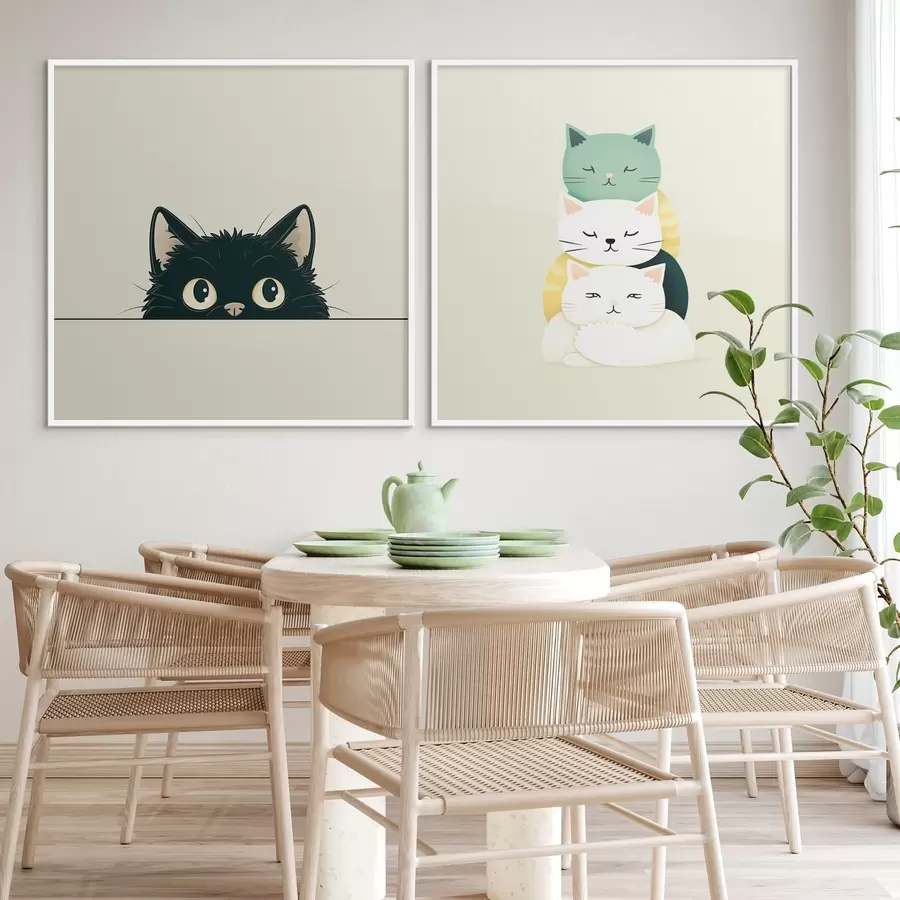 Papier peint Chats animaliers dans un style illustratif d00707
