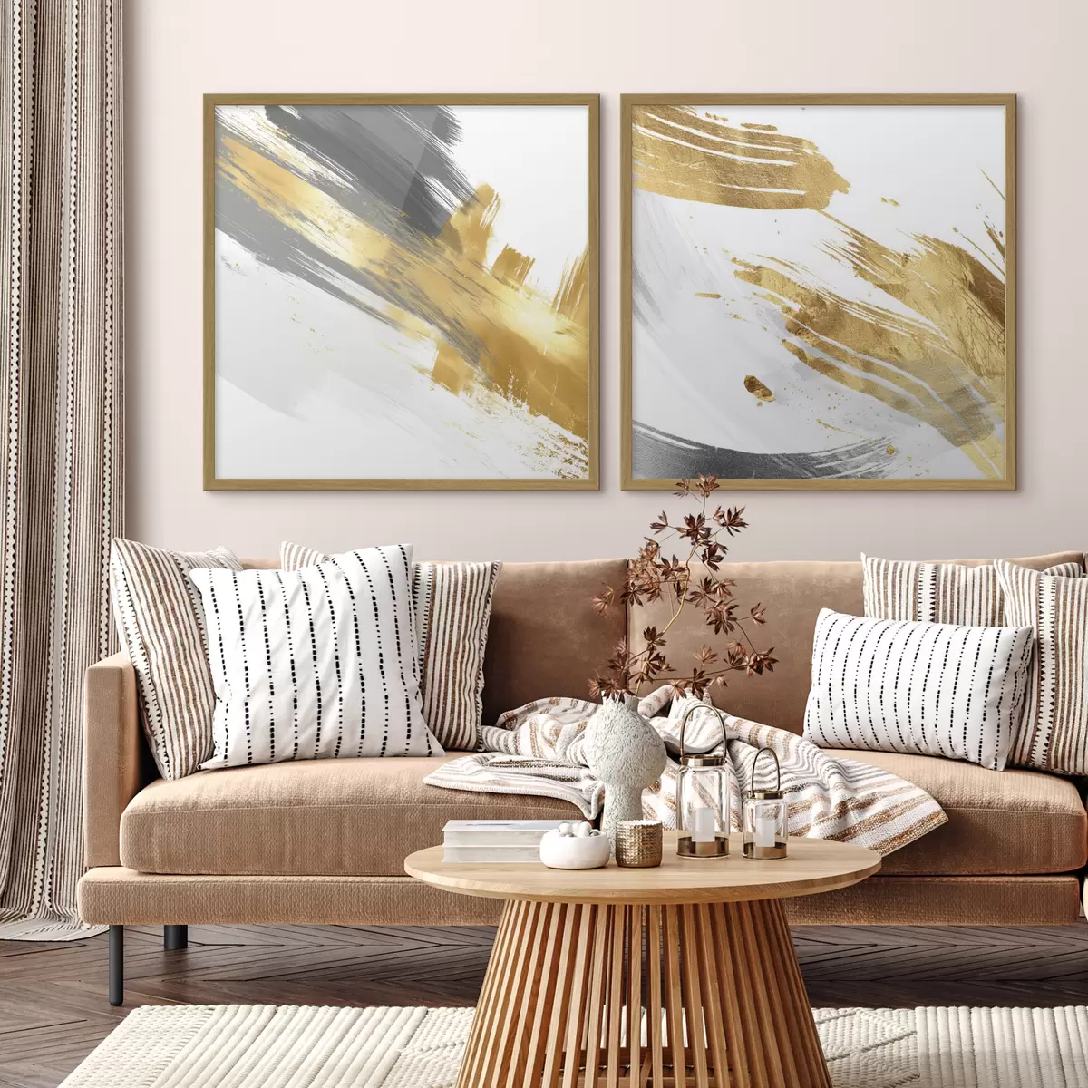 Poster Abstraction dynamique avec des traits jaunes et gris d00748
