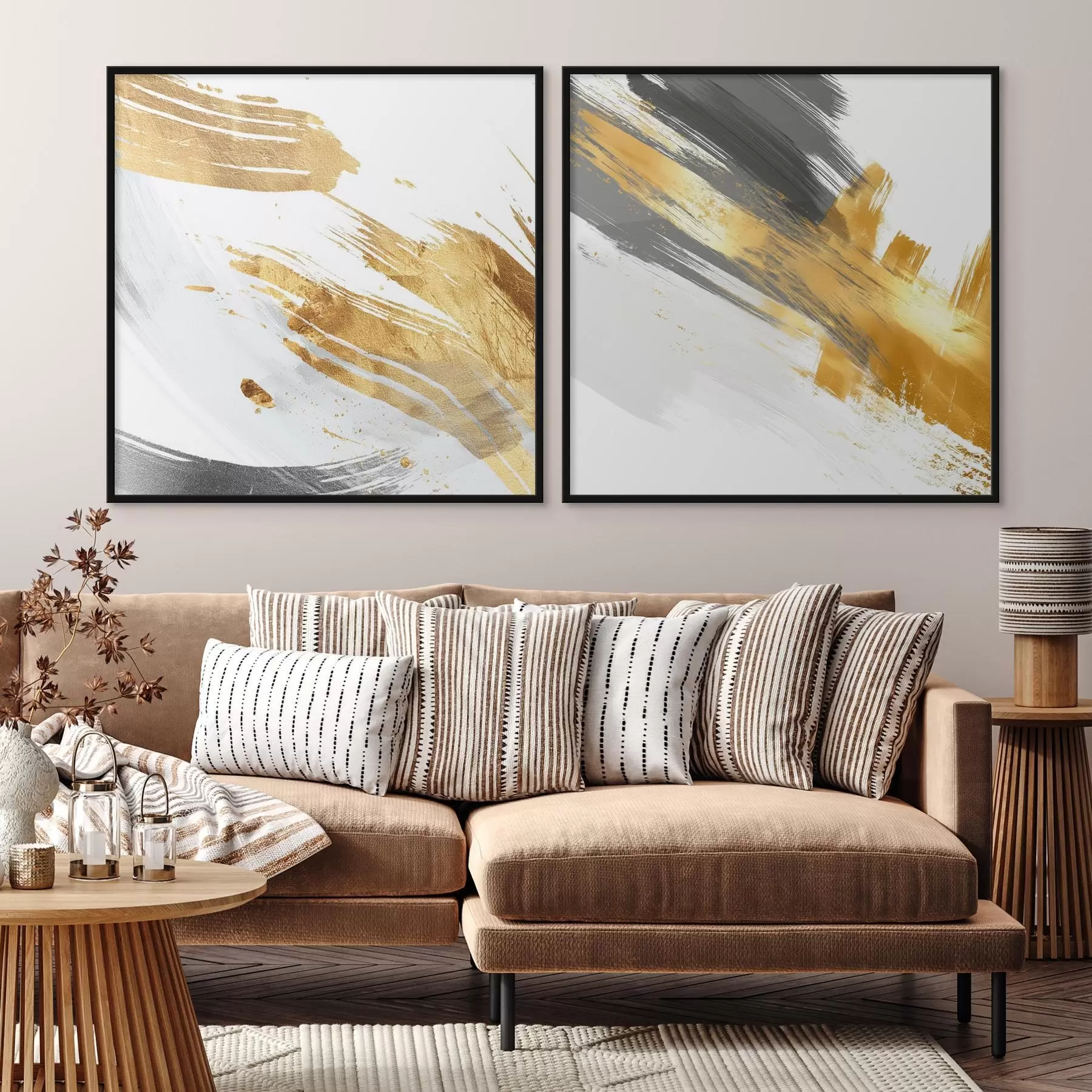Papier peint Abstraction dynamique avec des traits jaunes et gris d00748
