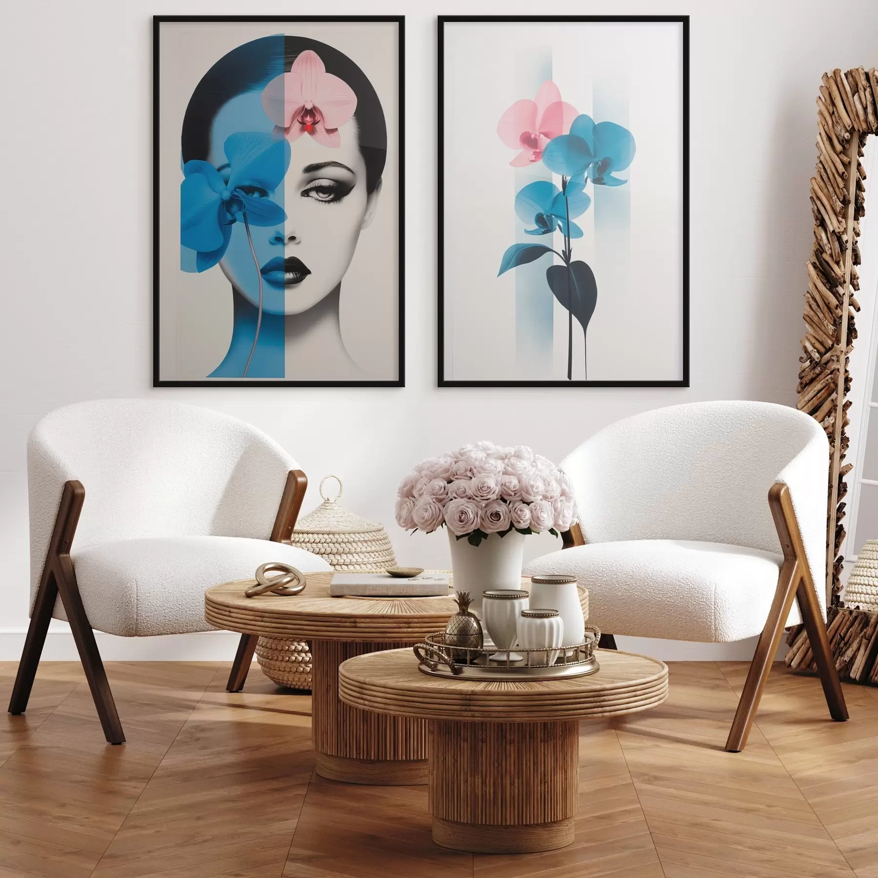 Papier peint Portrait abstrait d'une femme avec des orchidées d00818