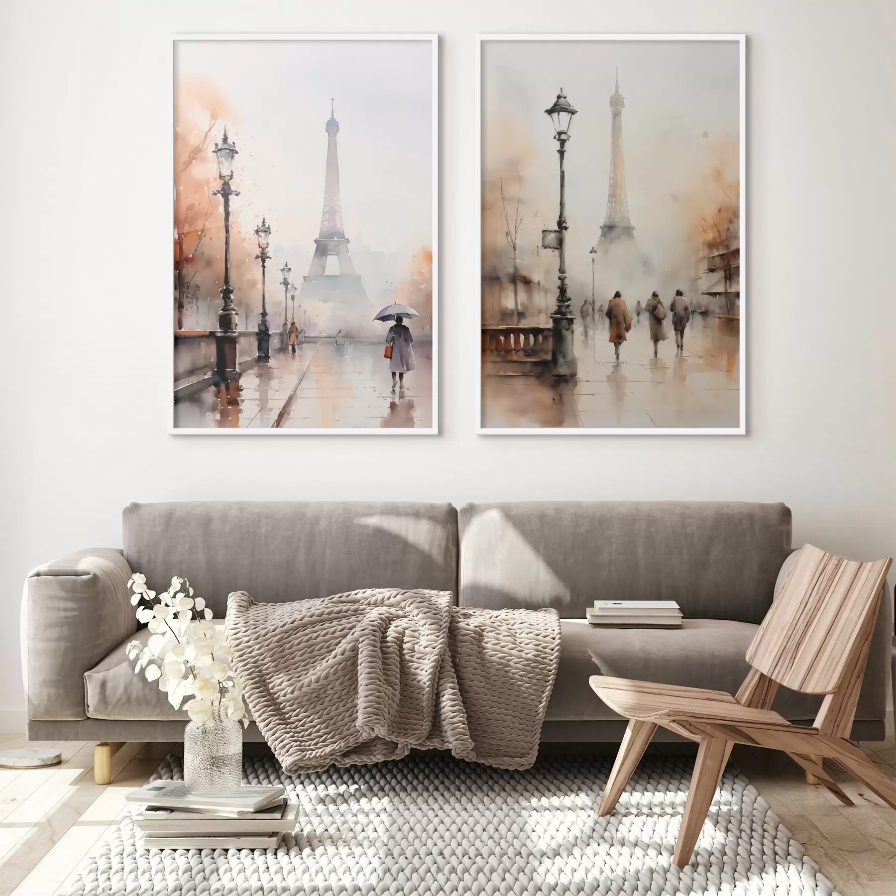 Papier peint Une journée pluvieuse d'automne à Paris avec la Tour Eiffel en arrière-plan et des lampadaires vintage d00821