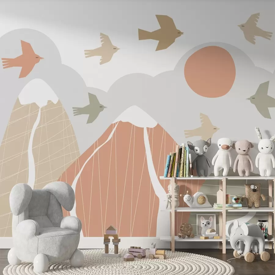 Papier peint Les montagnes et les oiseaux scandinaves w05166