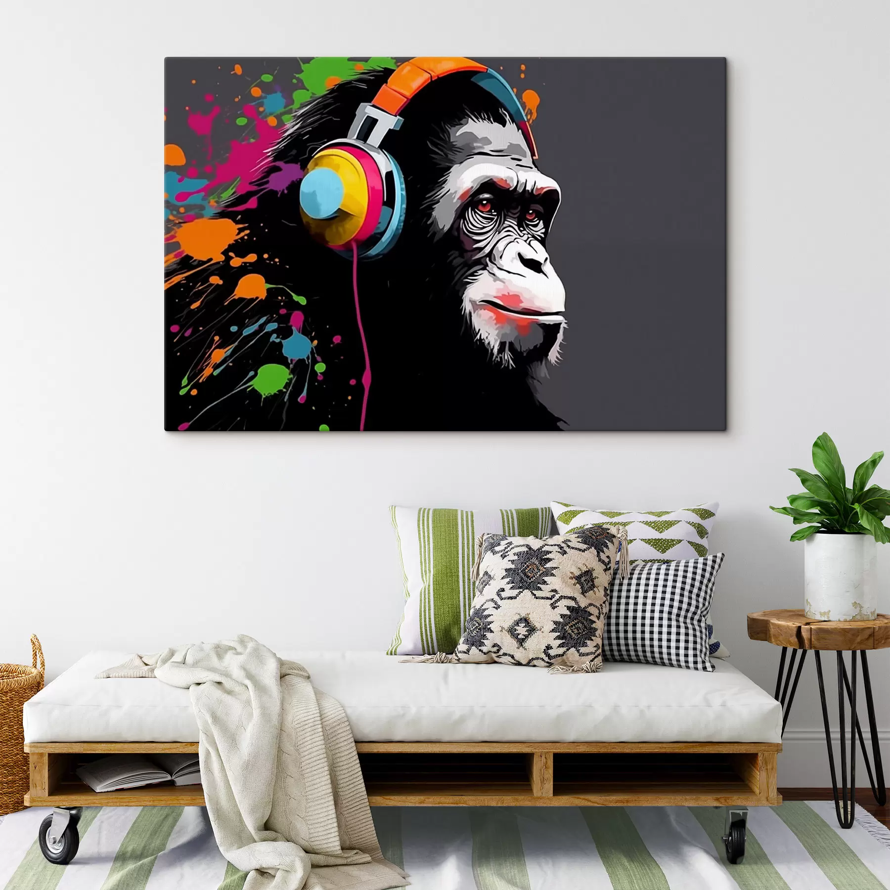 Tableau Singe avec des écouteurs s47385