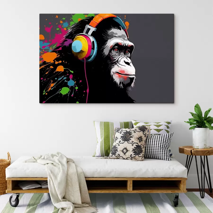 Tableau Singe avec des écouteurs s47385