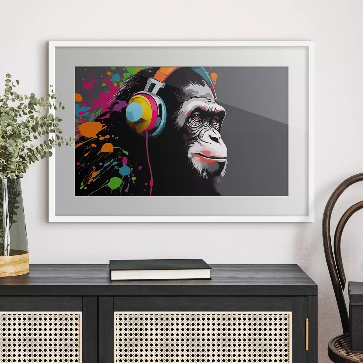 Poster Singe avec des écouteurs f47385