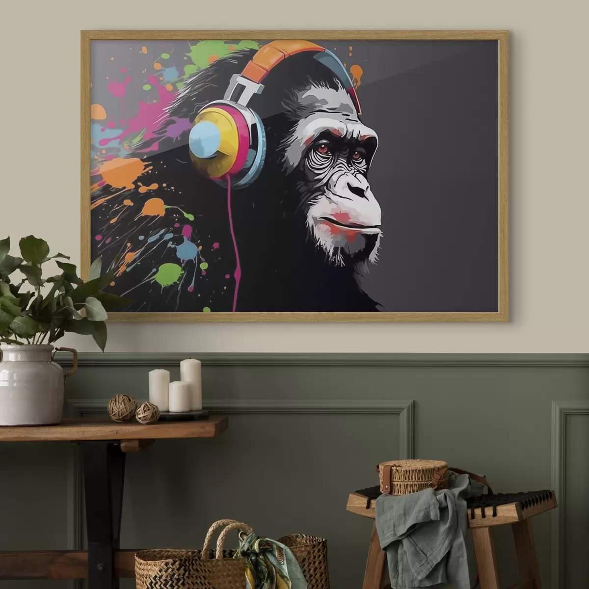 Poster Singe avec des écouteurs f47385