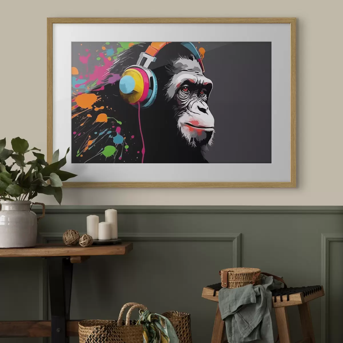 Poster Singe avec des écouteurs f47385