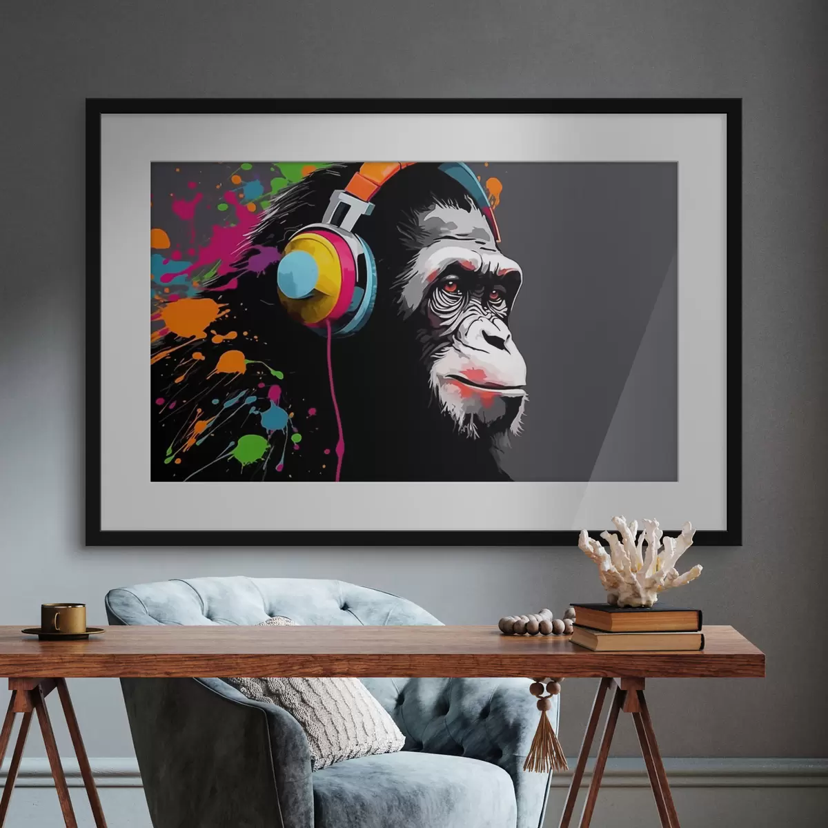 Poster Singe avec des écouteurs f47385