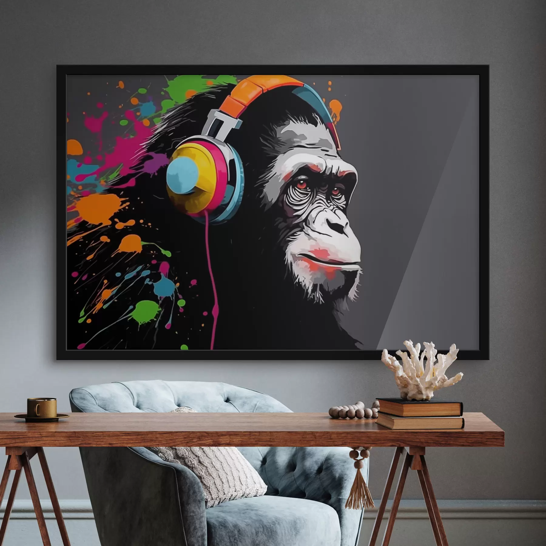 Papier peint Singe avec des écouteurs f47385