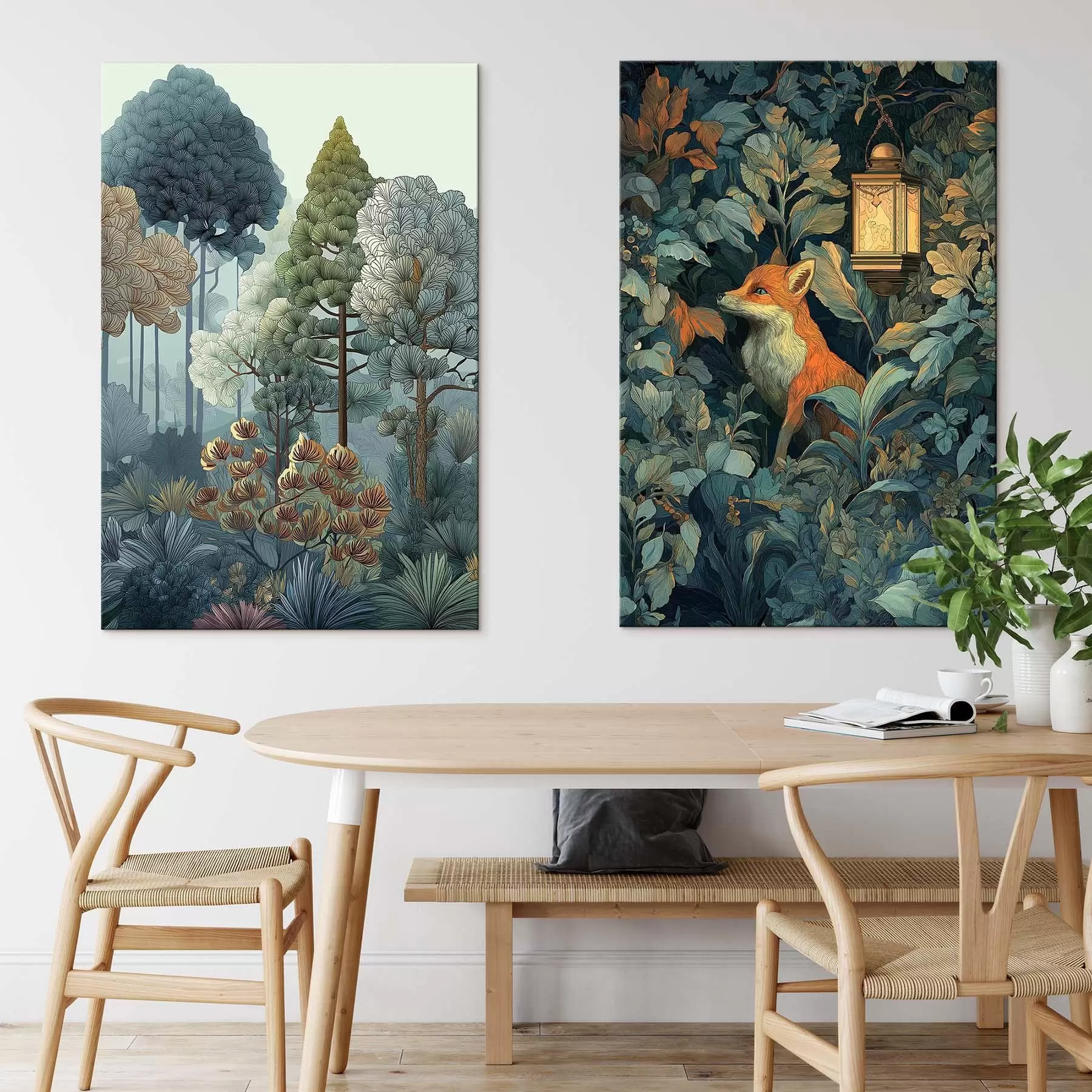 Tableau Un renard mignon dans une forêt enchantée m01248