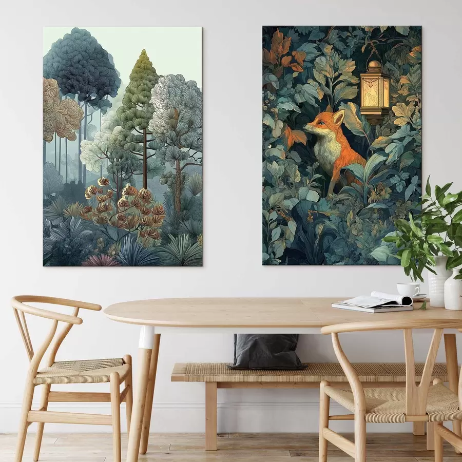 Tableau Un renard mignon dans une forêt enchantée m01248