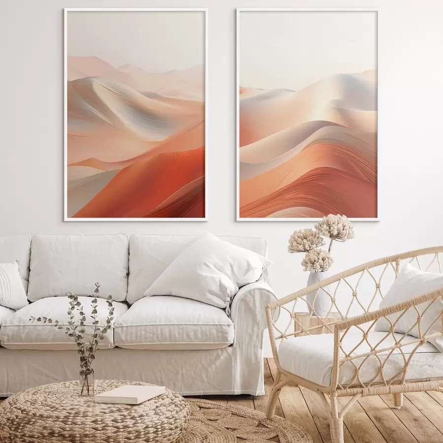 Papier peint Paysage désertique abstrait avec des dunes de sable ondulantes dans des tons chauds orange et blanc d01123