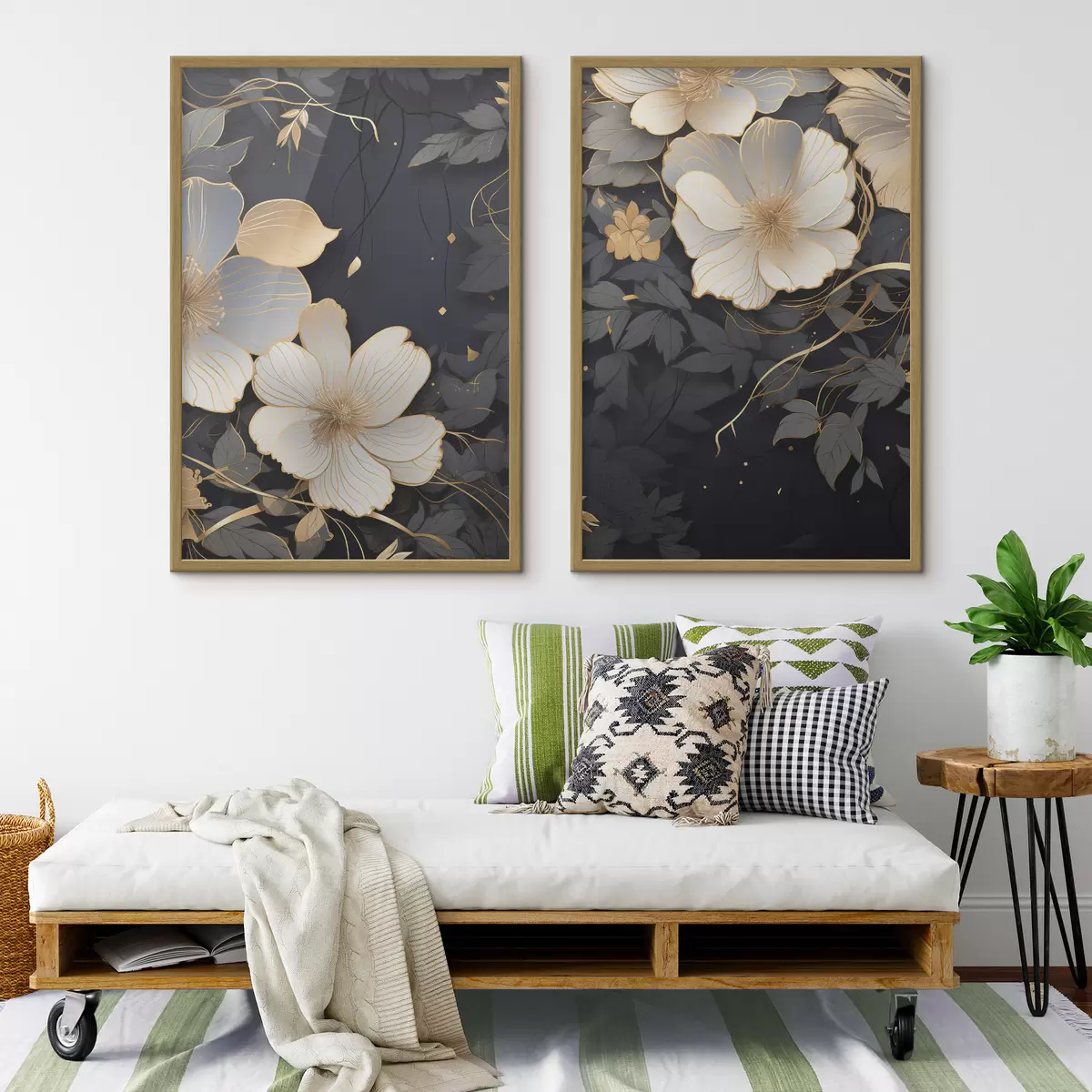 Poster Grandes fleurs abstraites sur fond sombre d01066