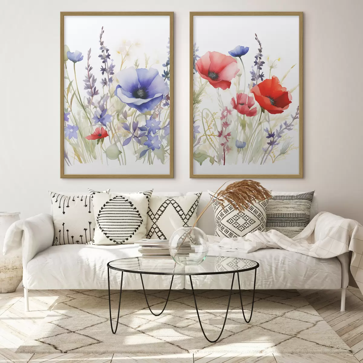 Poster Coquelicots dans un champ, effet aquarelle d01067