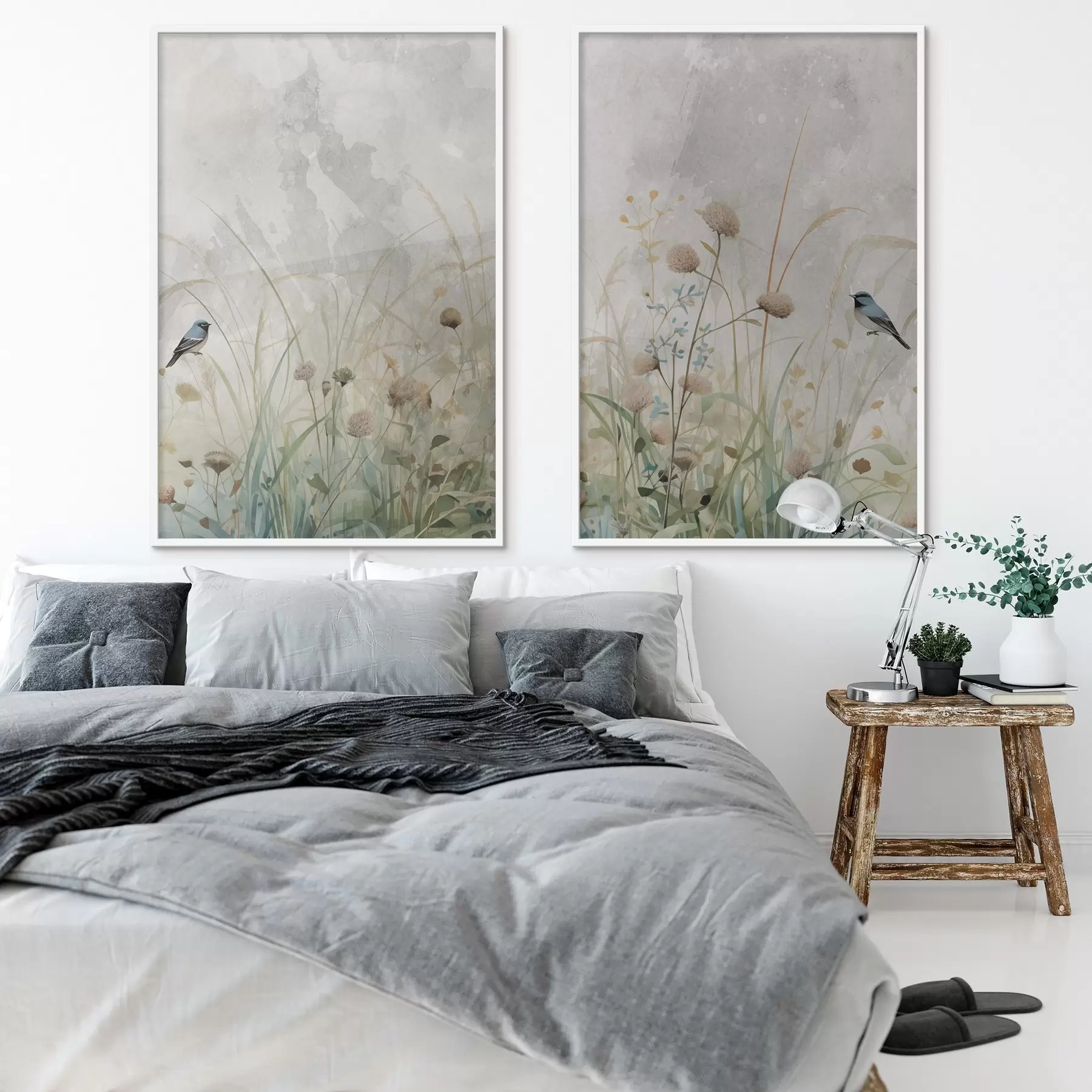 Papier peint Oiseaux sur fond de fleurs sauvages d01068