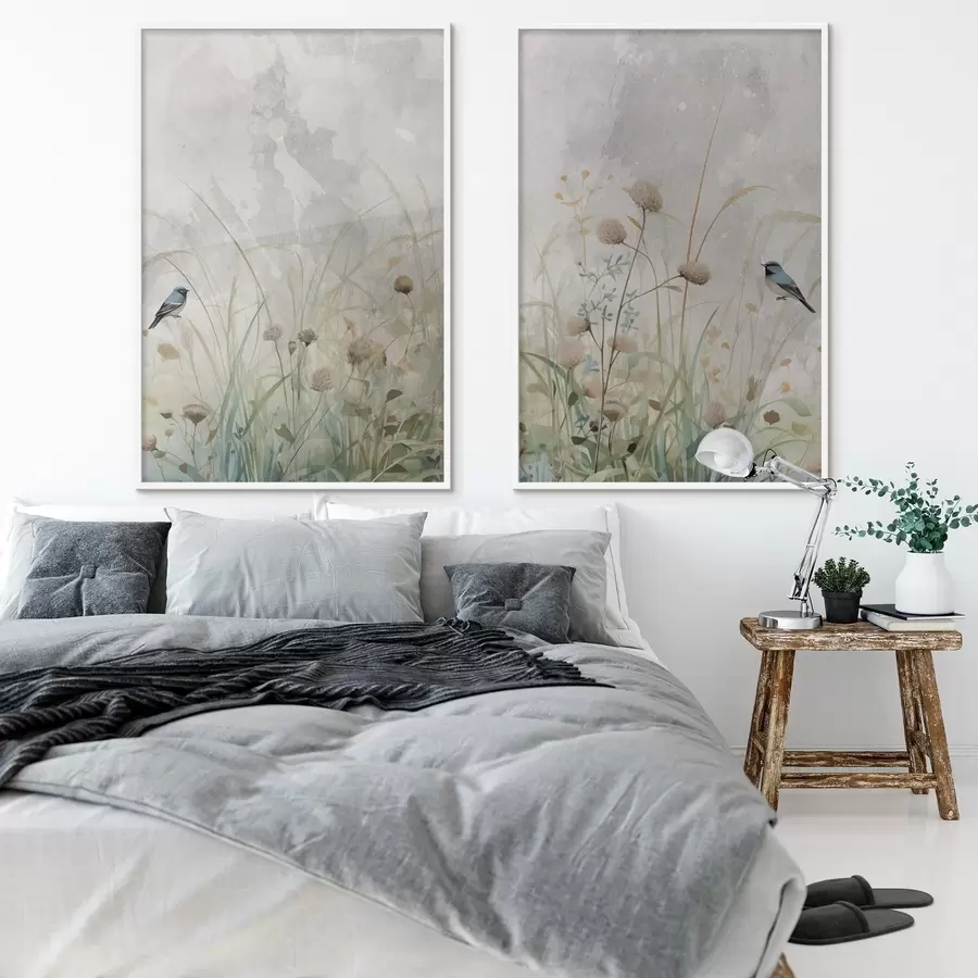 Papier peint Oiseaux sur fond de fleurs sauvages d01068