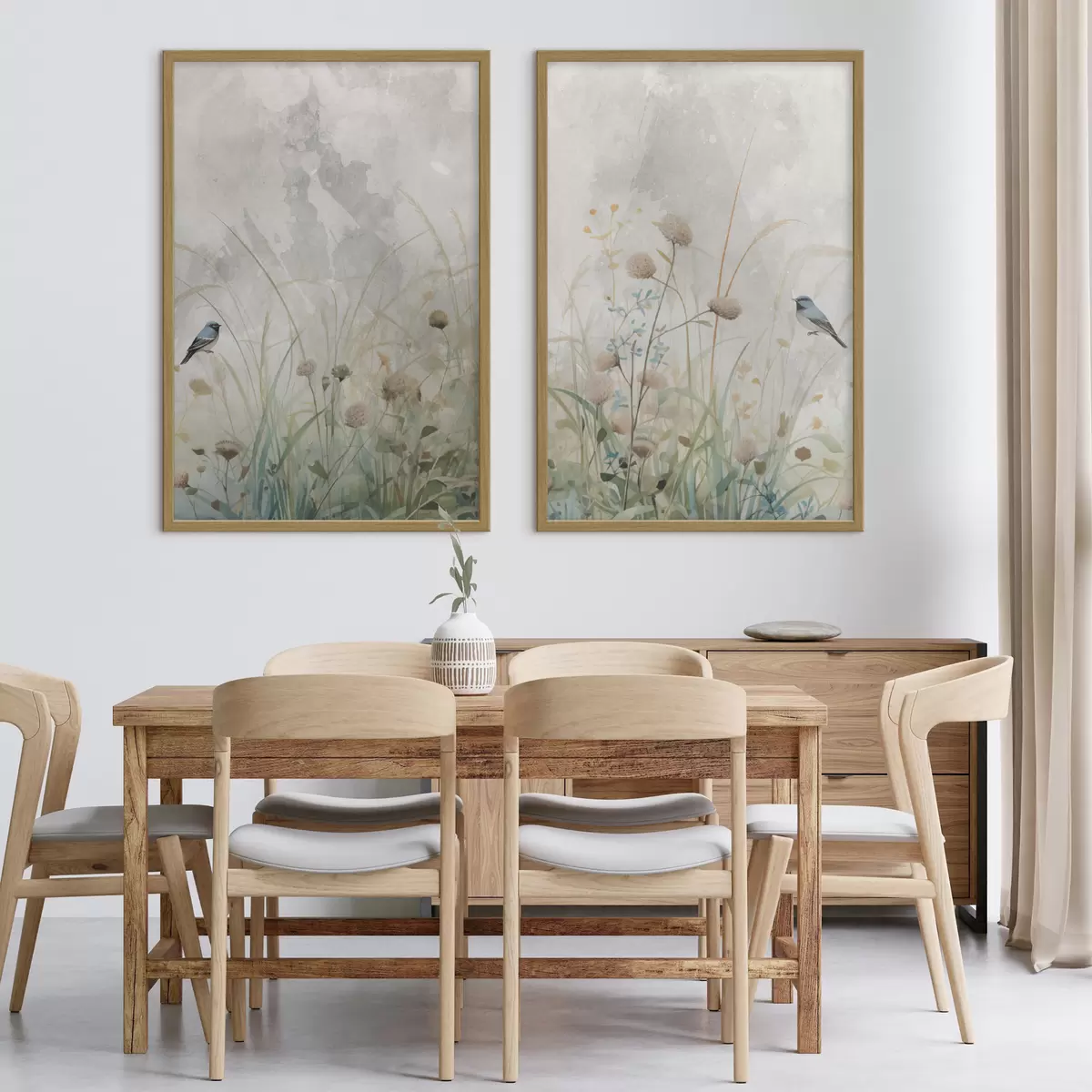 Poster Oiseaux sur fond de fleurs sauvages d01068