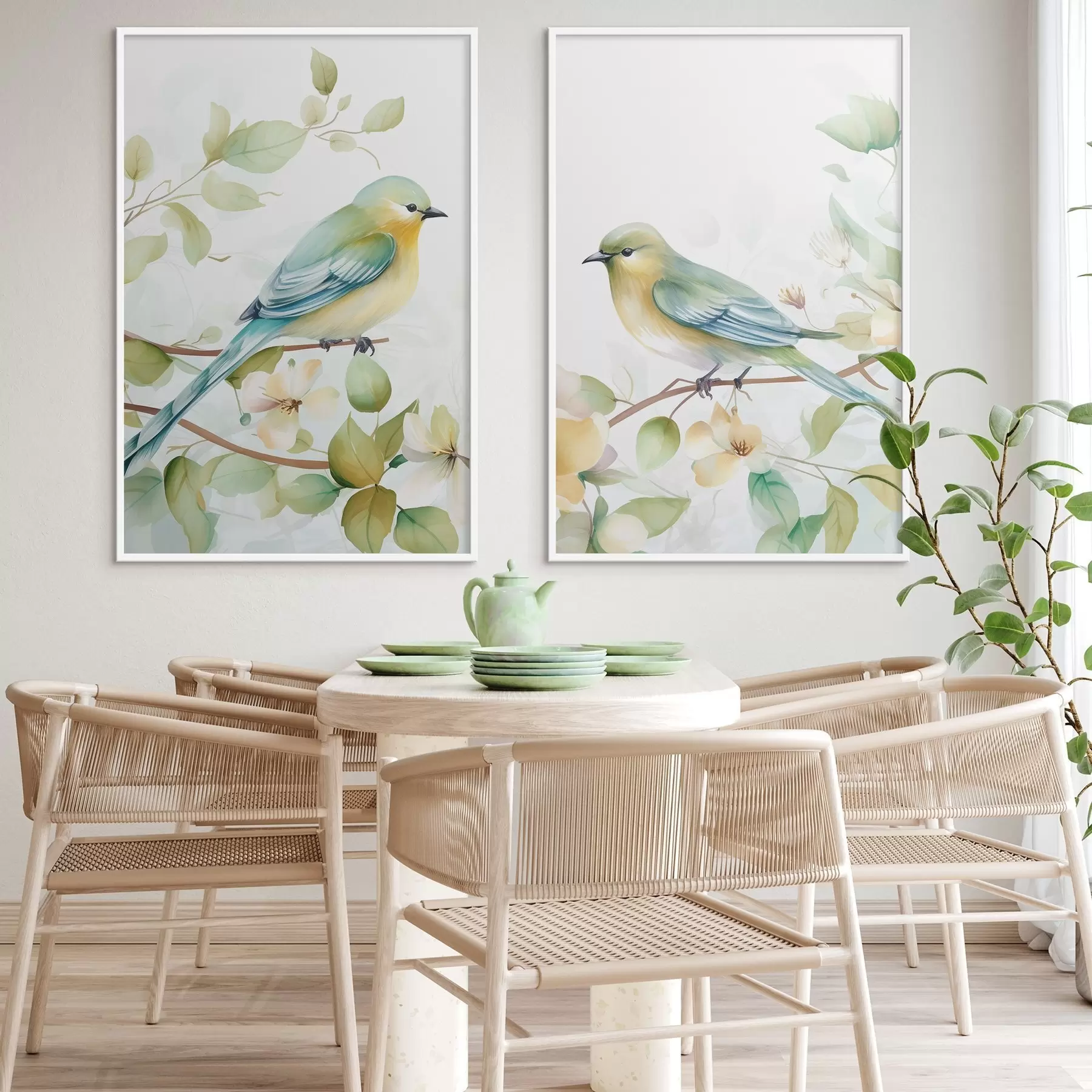 Papier peint Deux mésanges sur des branches de jasmin d01069