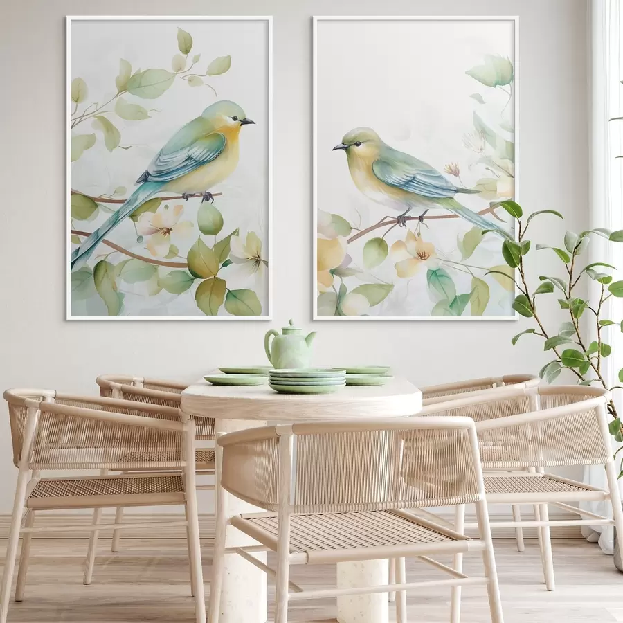 Papier peint Deux mésanges sur des branches de jasmin d01069