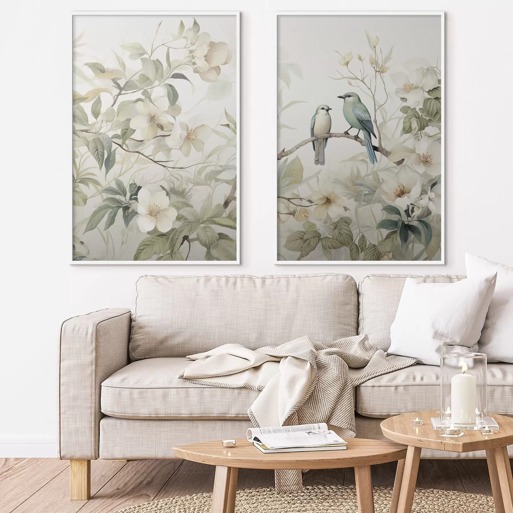 Papier peint Deux oiseaux sur des branches d01071