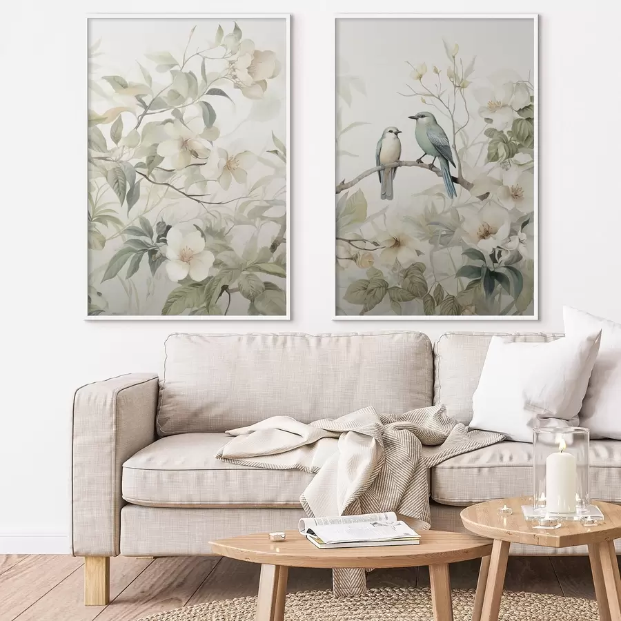 Papier peint Deux oiseaux sur des branches d01071