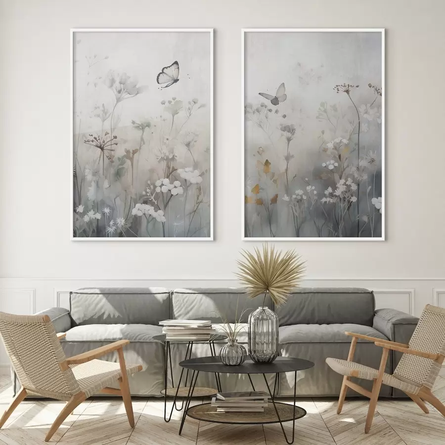 Papier peint Papillons et fleurs sauvages d01072