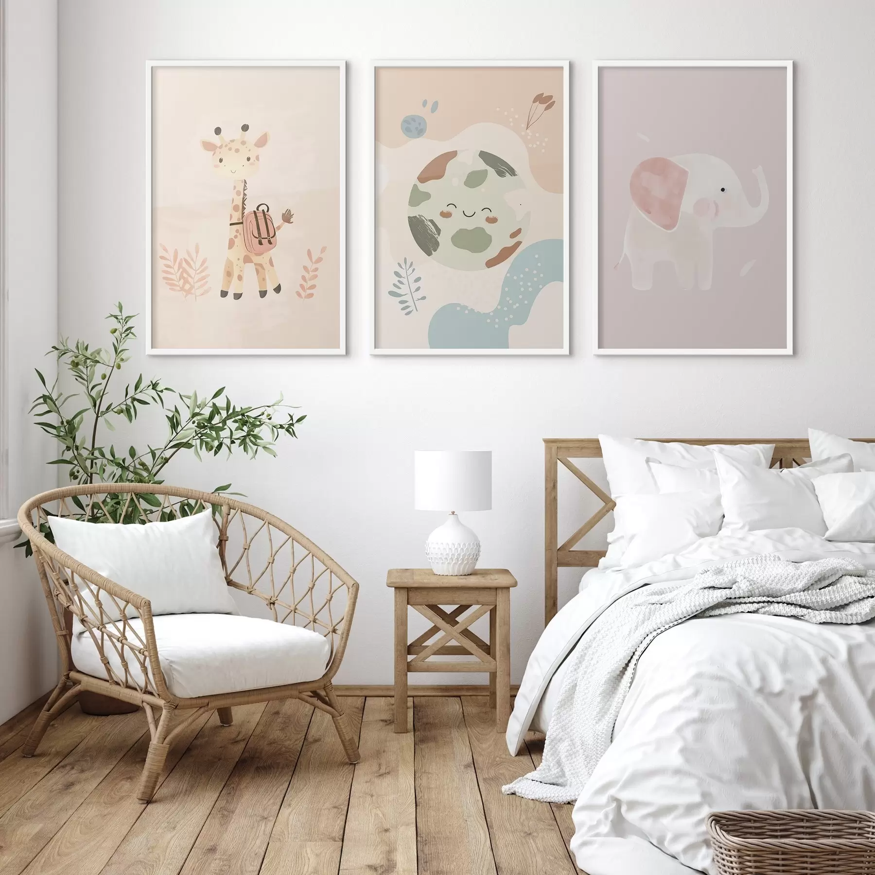 Papier peint Terre, girafe et éléphant d01135