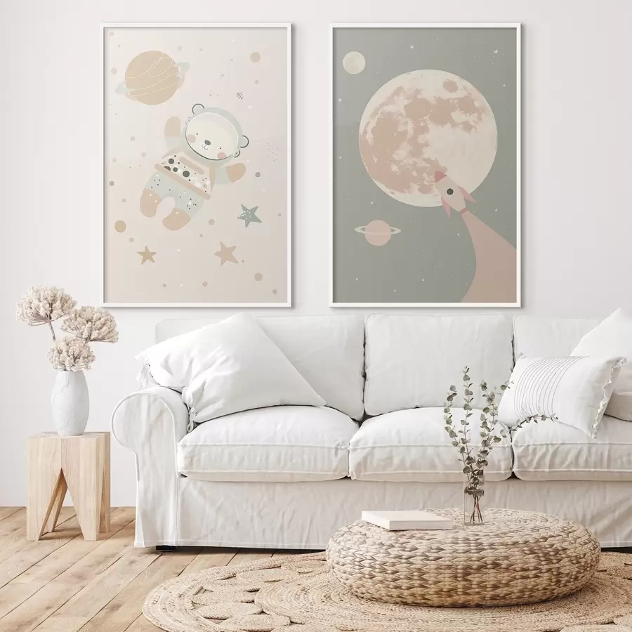 Papier peint L'ours cosmonaute et la lune d01138