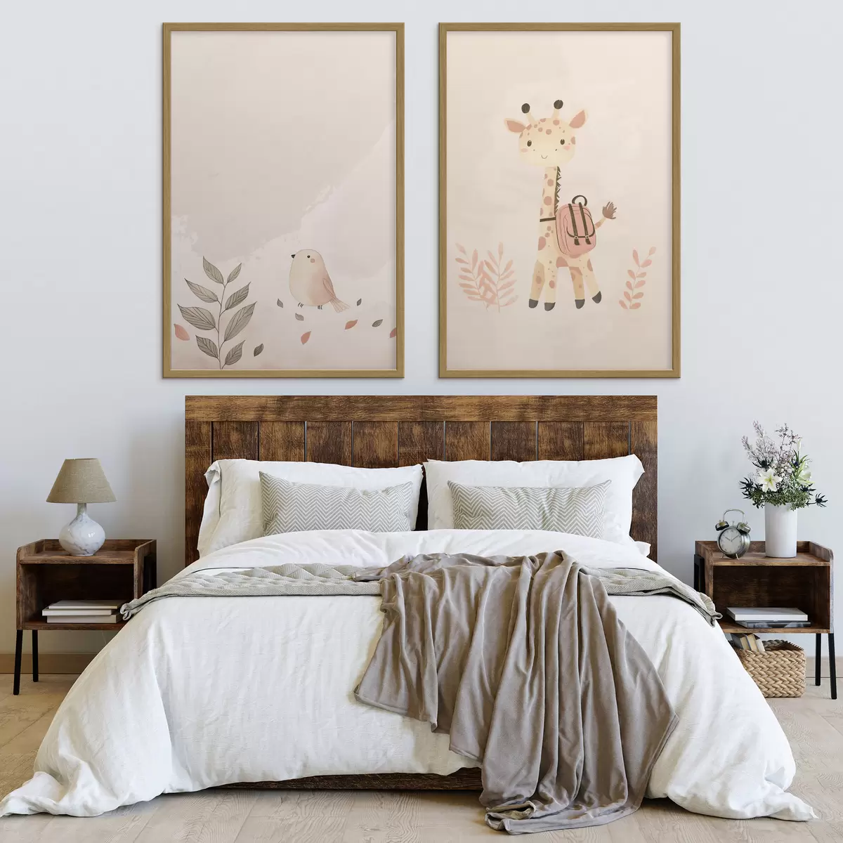 Poster Girafe et oiseau d01148