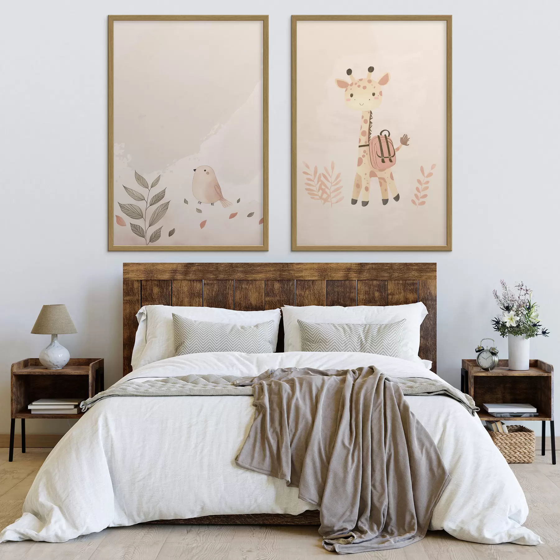 Papier peint Girafe et oiseau d01148