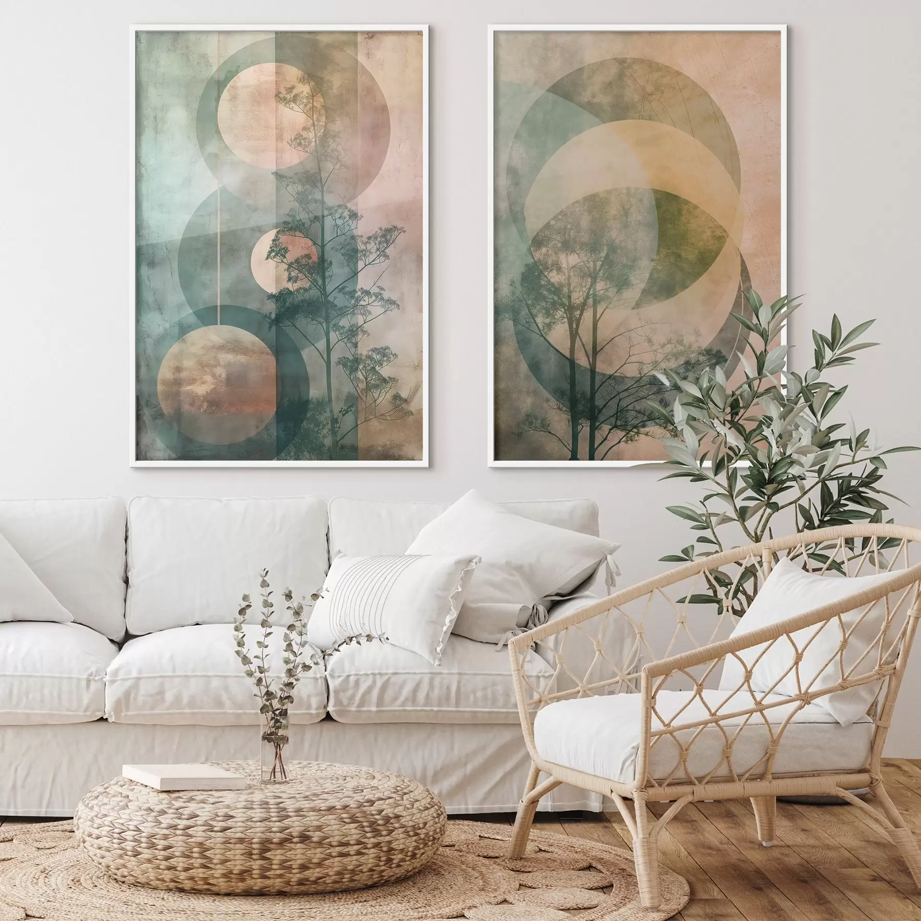 Papier peint Cercles et feuilles d01145