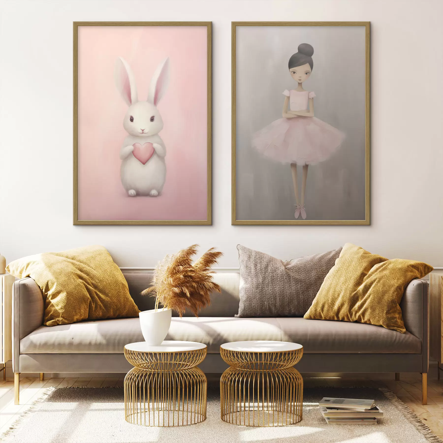 Papier peint Lapin avec un cœur et une ballerine d01157