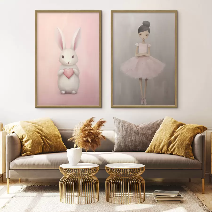 Papier peint Lapin avec un cœur et une ballerine d01157