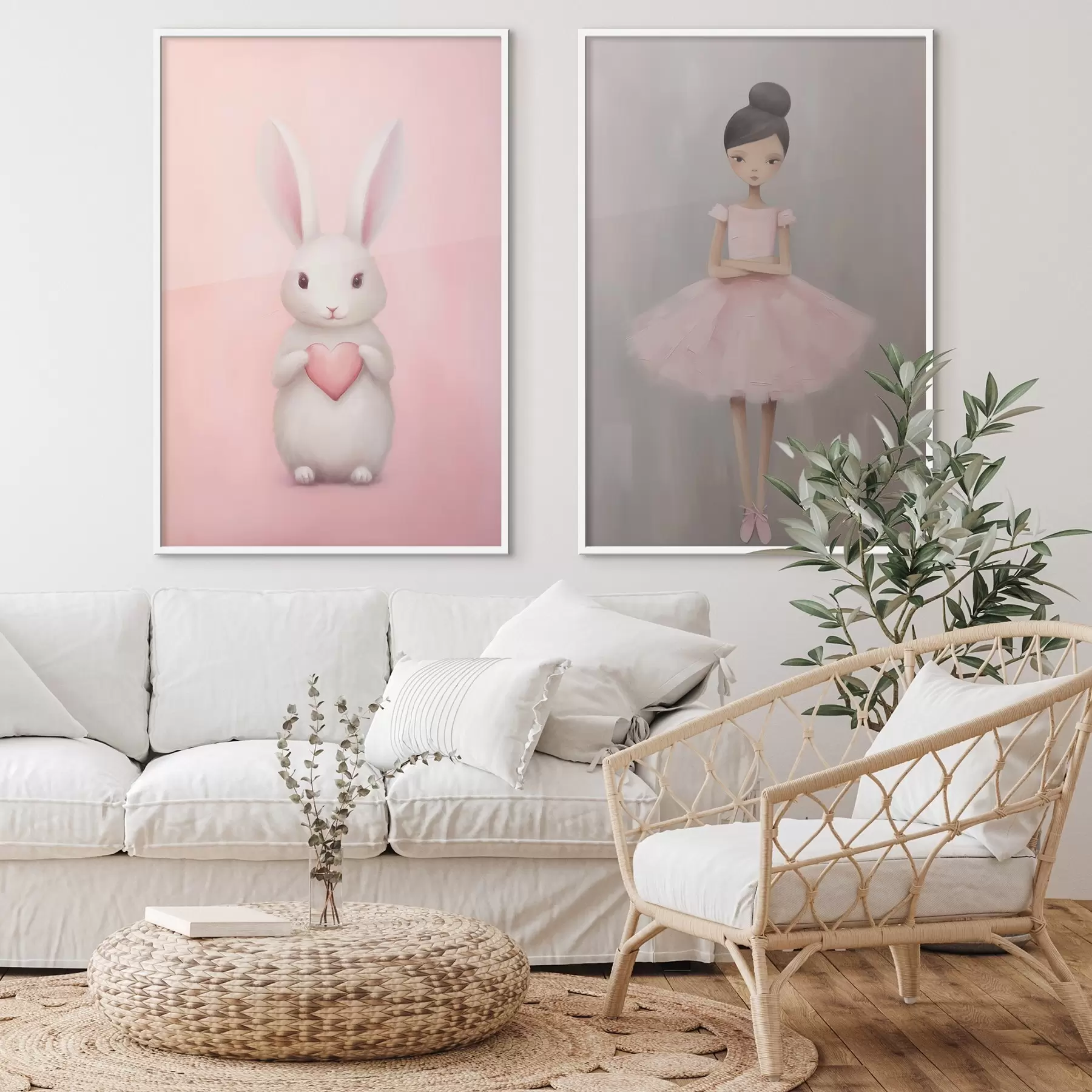 Papier peint Lapin avec un cœur et une ballerine d01157