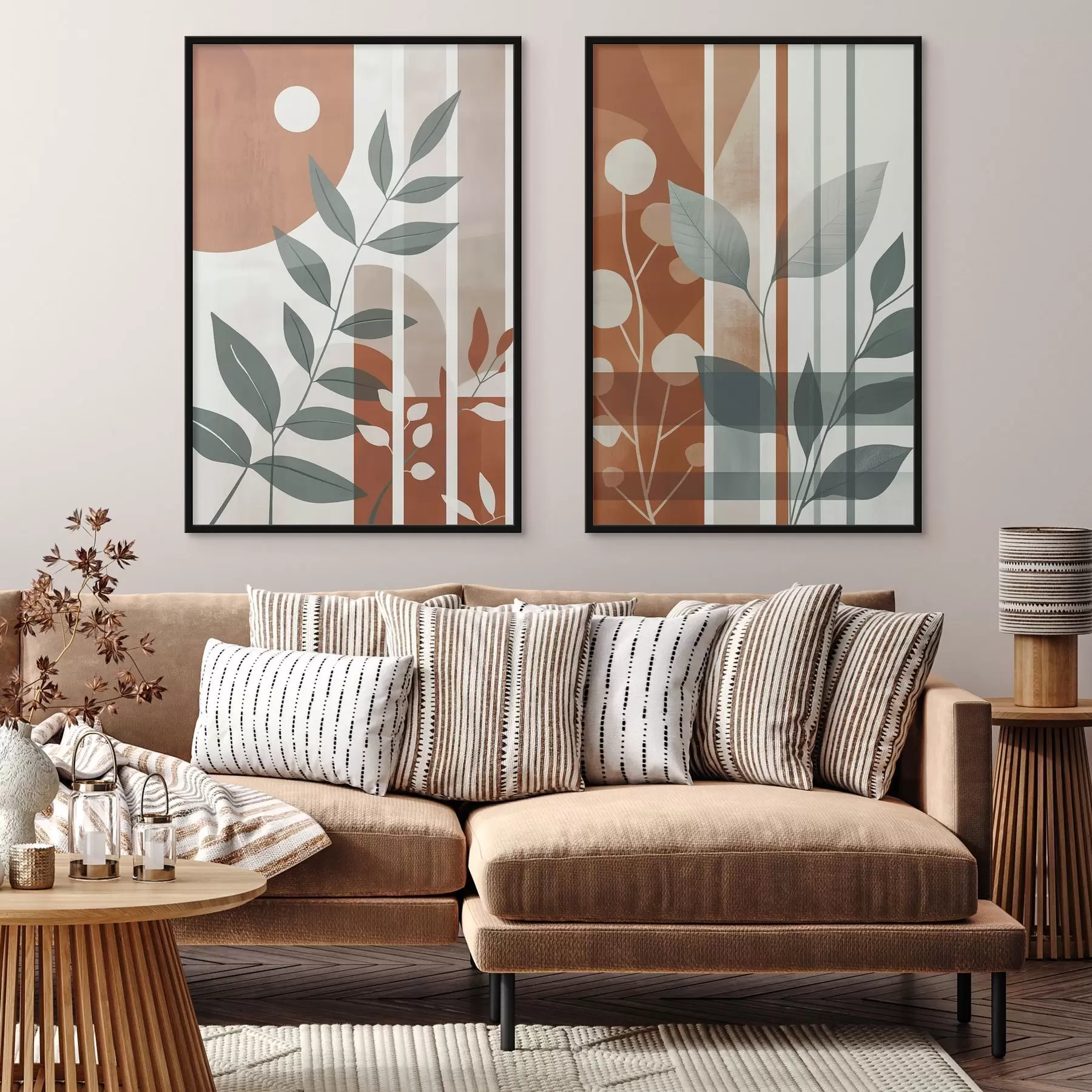 Papier peint Abstraction avec des branches de feuilles d01074