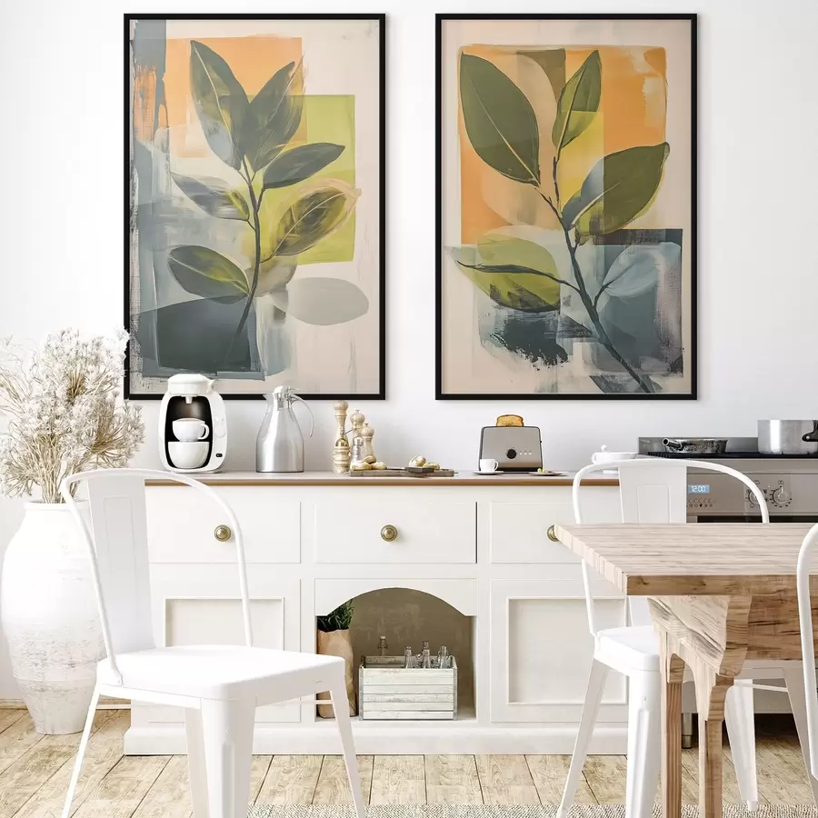 Papier peint Branches avec feuilles sur fond abstrait d01132