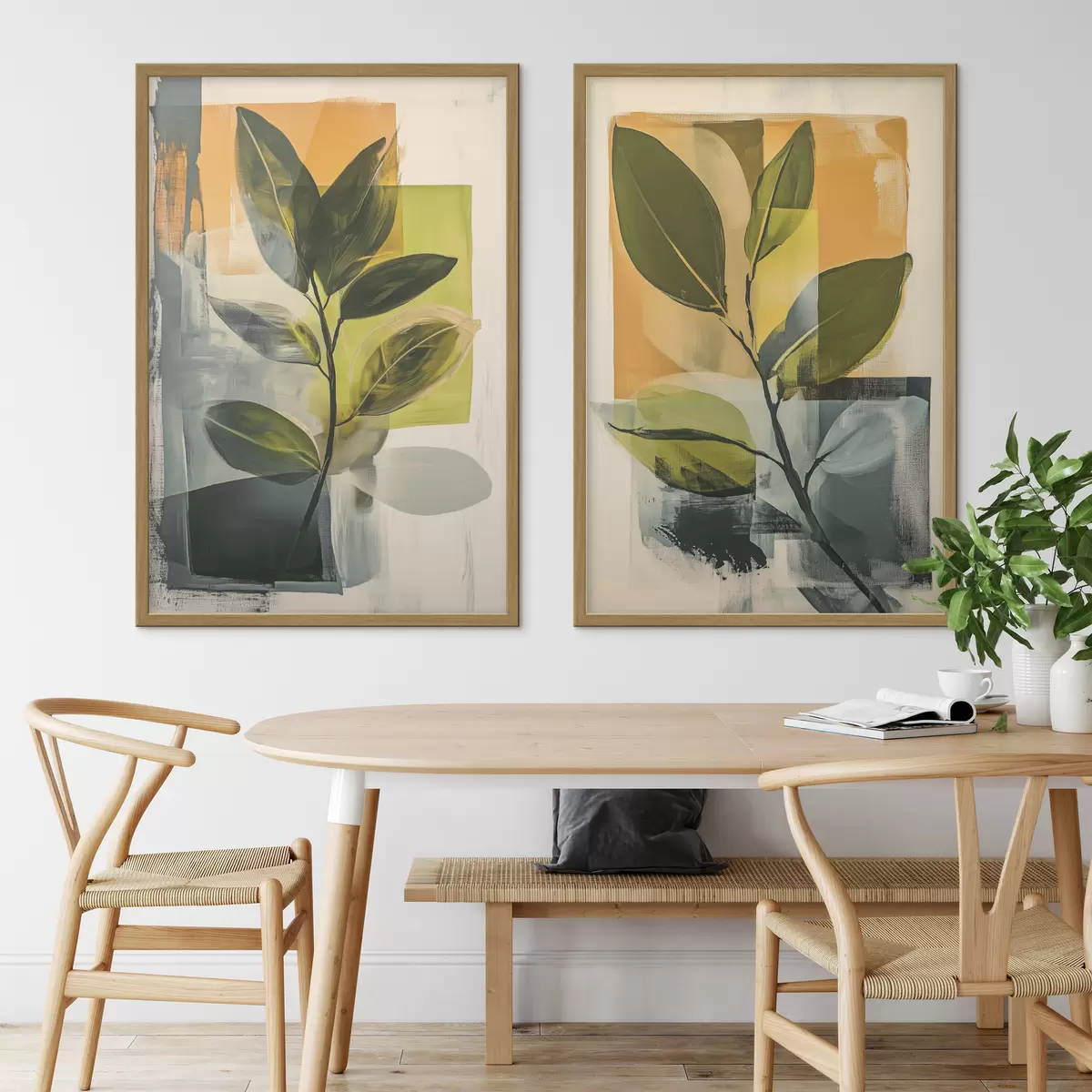 Poster Branches avec feuilles sur fond abstrait d01132