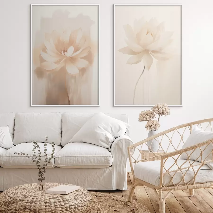 Papier peint Composition florale dans des tons beiges chauds avec des coups de pinceau légers et un arrière-plan aérien d01087