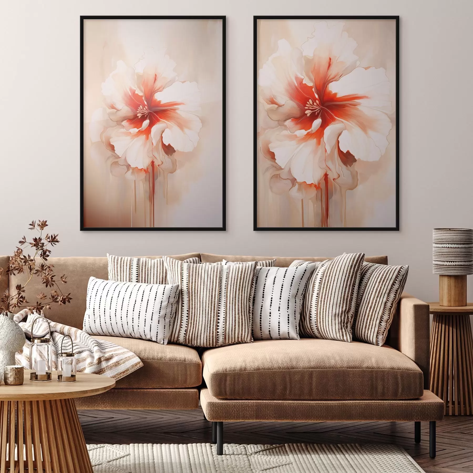 Tableau Pétales de corail blanc sur fond abstrait, composition apaisante d01089