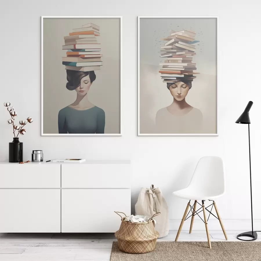 Papier peint Portrait d'une jeune fille avec des livres d01184