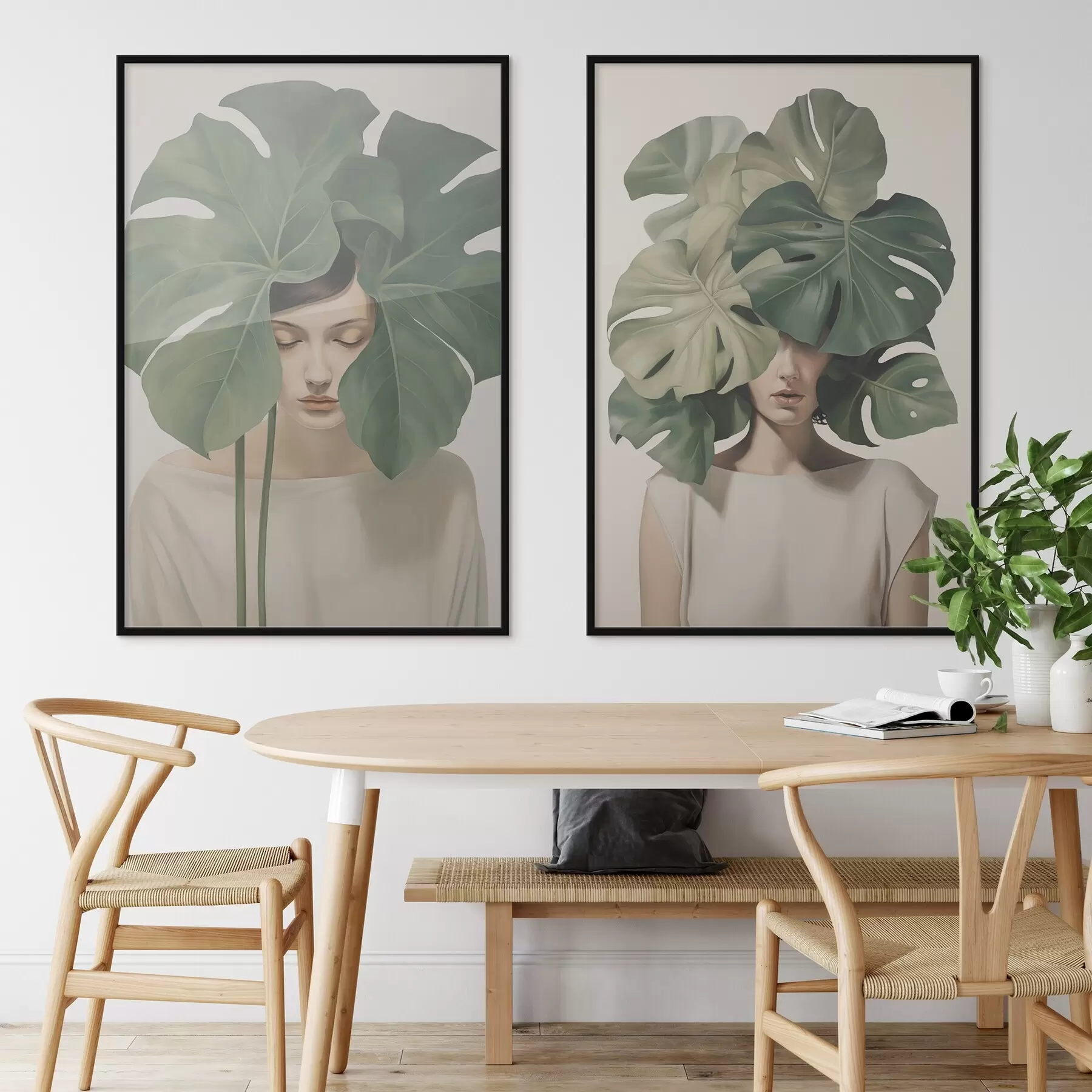 Papier peint Fille avec des feuilles d01185