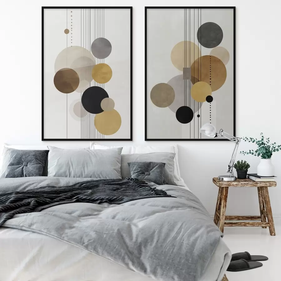 Papier peint abstraction avec des cercles et des lignes dans des couleurs chaudes d01182