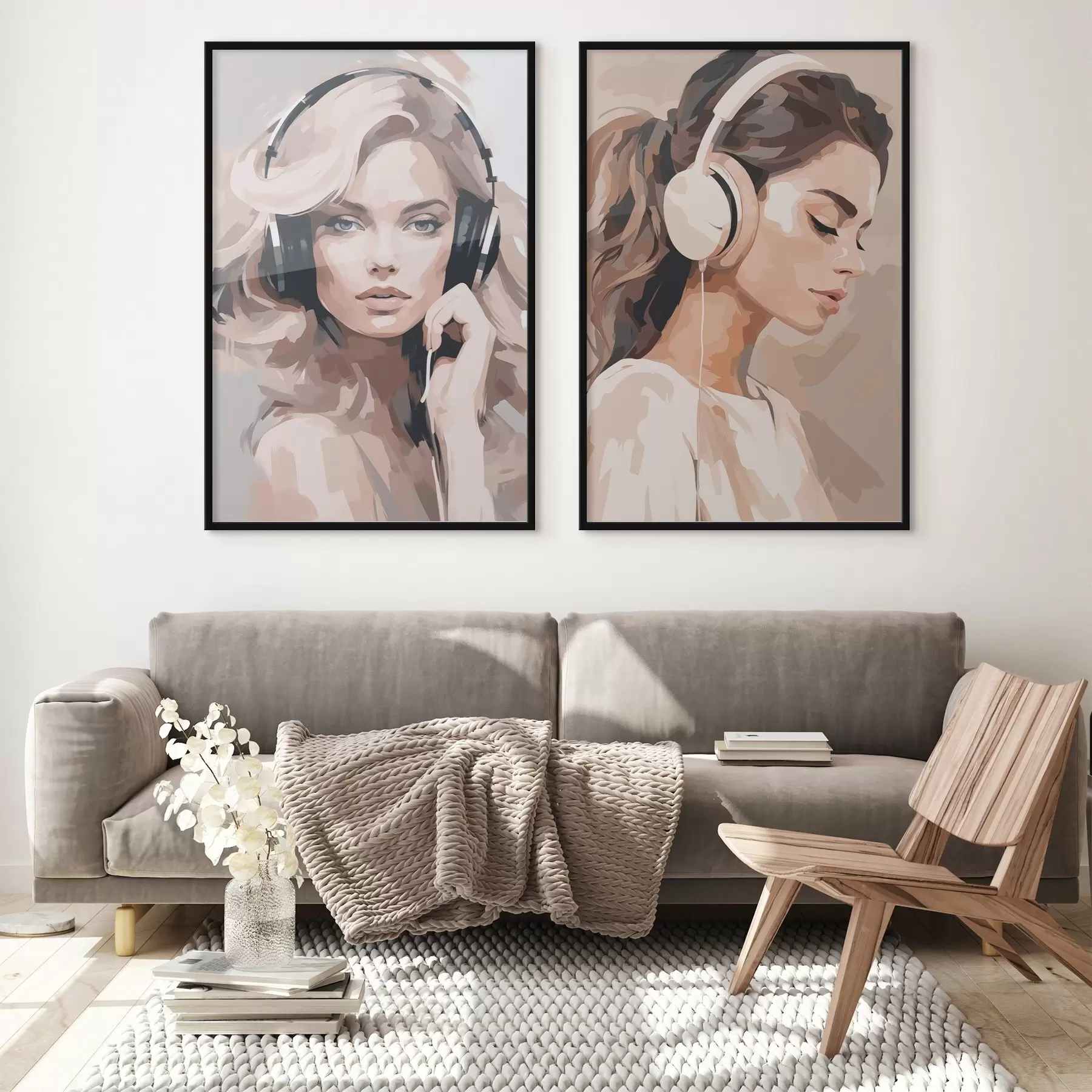 Papier peint Portrait d'une fille avec des écouteurs d01192