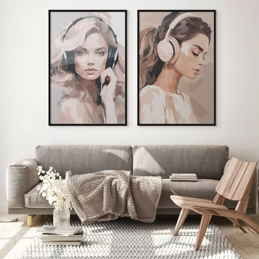 Papier peint Portrait d'une fille avec des écouteurs d01192